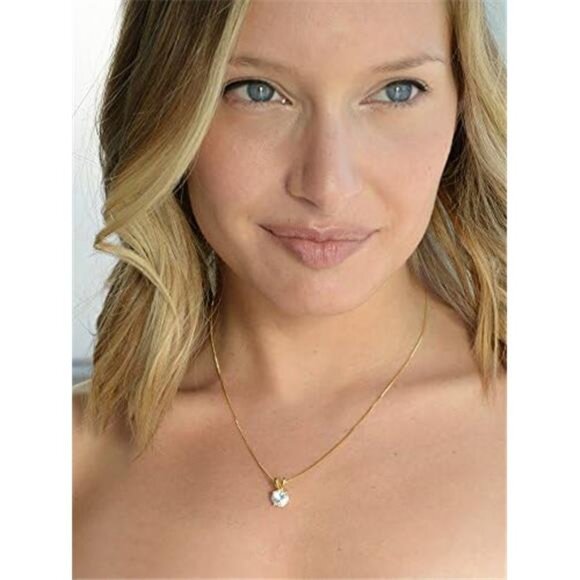 Cubic Zirconia Crystal Gold Pendant Necklace for Women, 2 Carat CZ - Picture 2 of 8